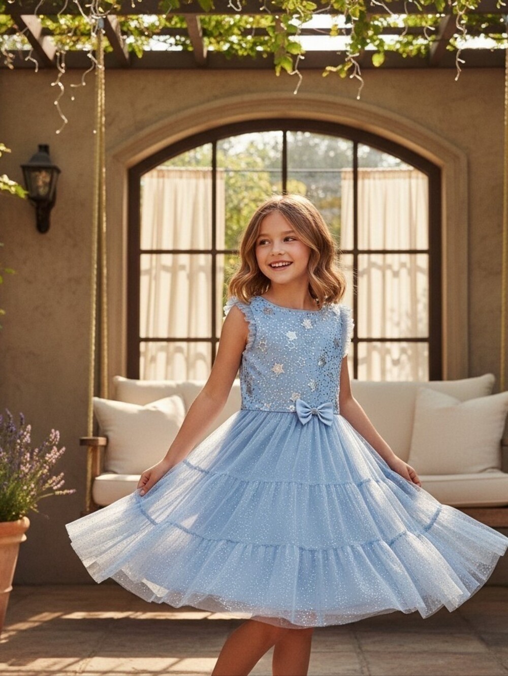 Jona Michelle Girls Sparkly Stars Baby Blue Sequin Dress Size 12